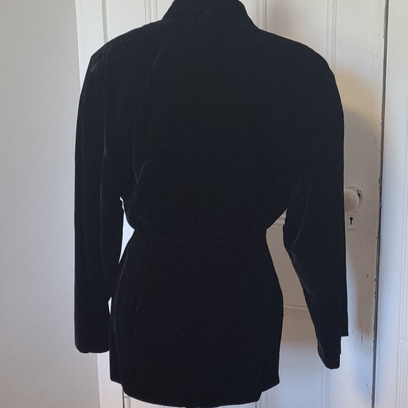 Kenar vintage 80's black velvet fitted blazer double breasted Made in Hong Kong - Picture 3 of 12
